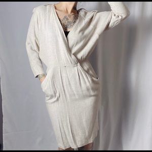 VINTAGE 80s Soft Linen Blend Dolman Sleeve Dress